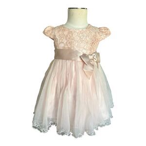 Baby Girls Bonnie Baby Pale Pink Tutu & Lace Bow Detail Dress - Sz 18 mo